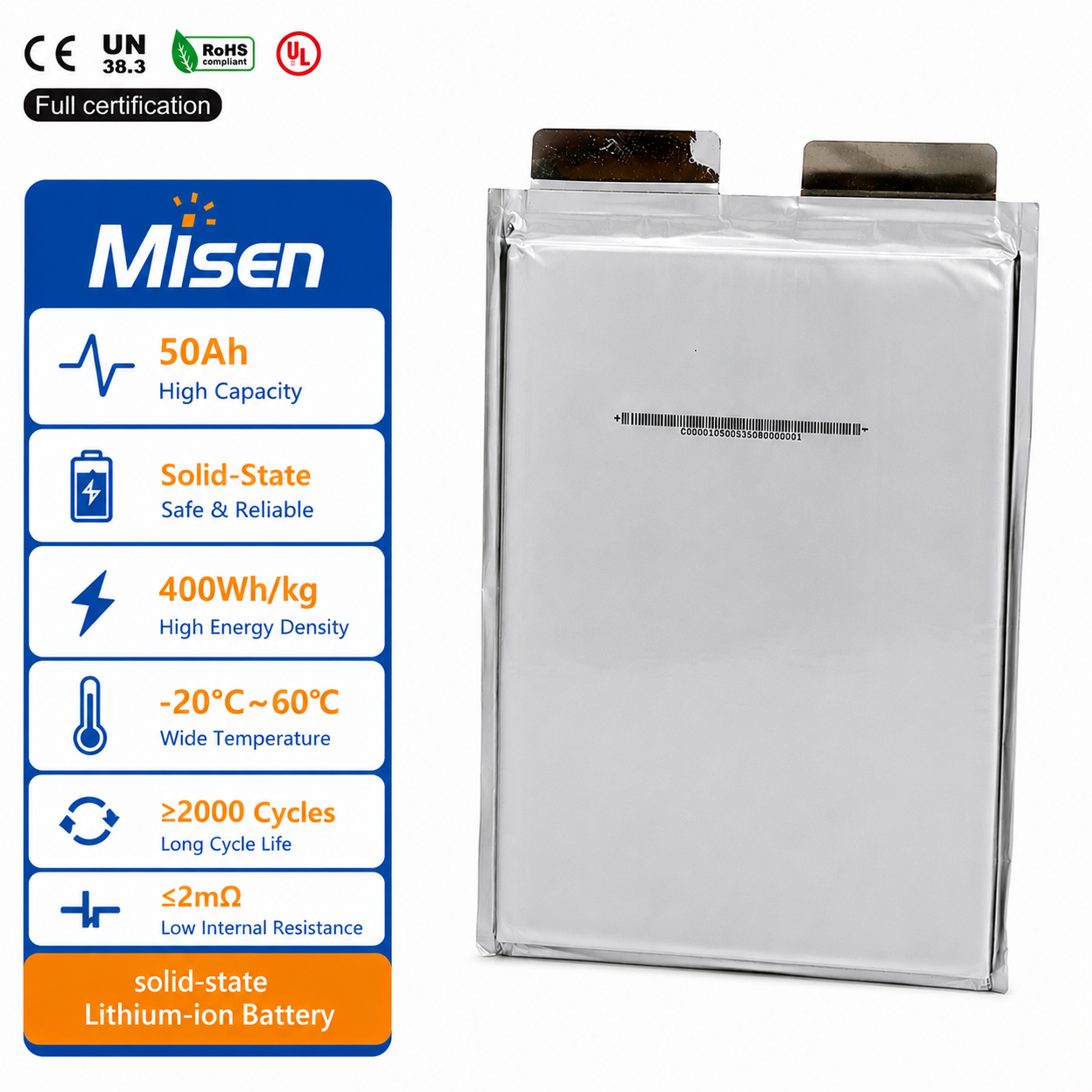 49Ah 50Ah 51Ah Solid-State Lithium Battery Cell 400Wh/kg High Energy Density Pouch Cell