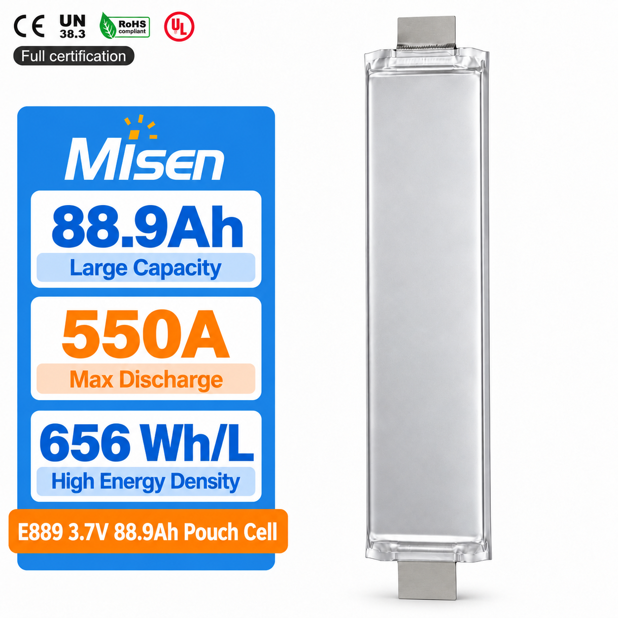 Misen E889 3.7V 88.9Ah High Energy Density Lithium-ion Pouch Cell