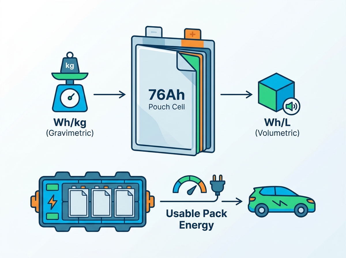 Pouch cell energy density and pack integration